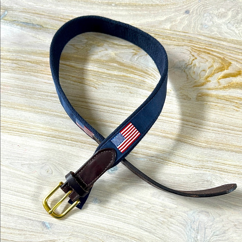 Vineyard Vines Navy Blue Canvas Belt with American Flag Patch
